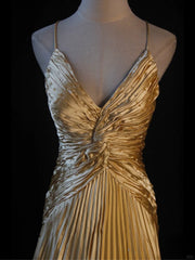 Retro Vintage 1960s Formal A line Fashion Gold Halter Satin With Beaded Sleeveless Long Prom Dresses Party Formal Gowns AS125