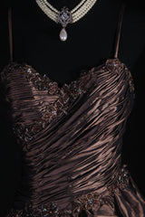 Vintage Ball Gowns Women's Cocktail Party Gowns Spaghetti Strap With Beads Tops Long Graduation Dinner Outfits Prom Dresses AS126