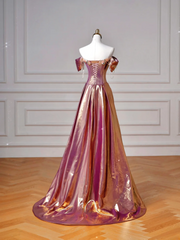 Classy Mermaid Off The Shoulder Pink With Short Sleeves Long Formal Prom Dresses Dance Night Outfits Party Gowns AQ136