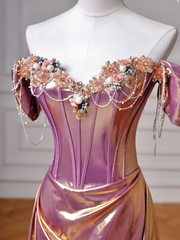 Classy Mermaid Off The Shoulder Pink With Short Sleeves Long Formal Prom Dresses Dance Night Outfits Party Gowns AQ136