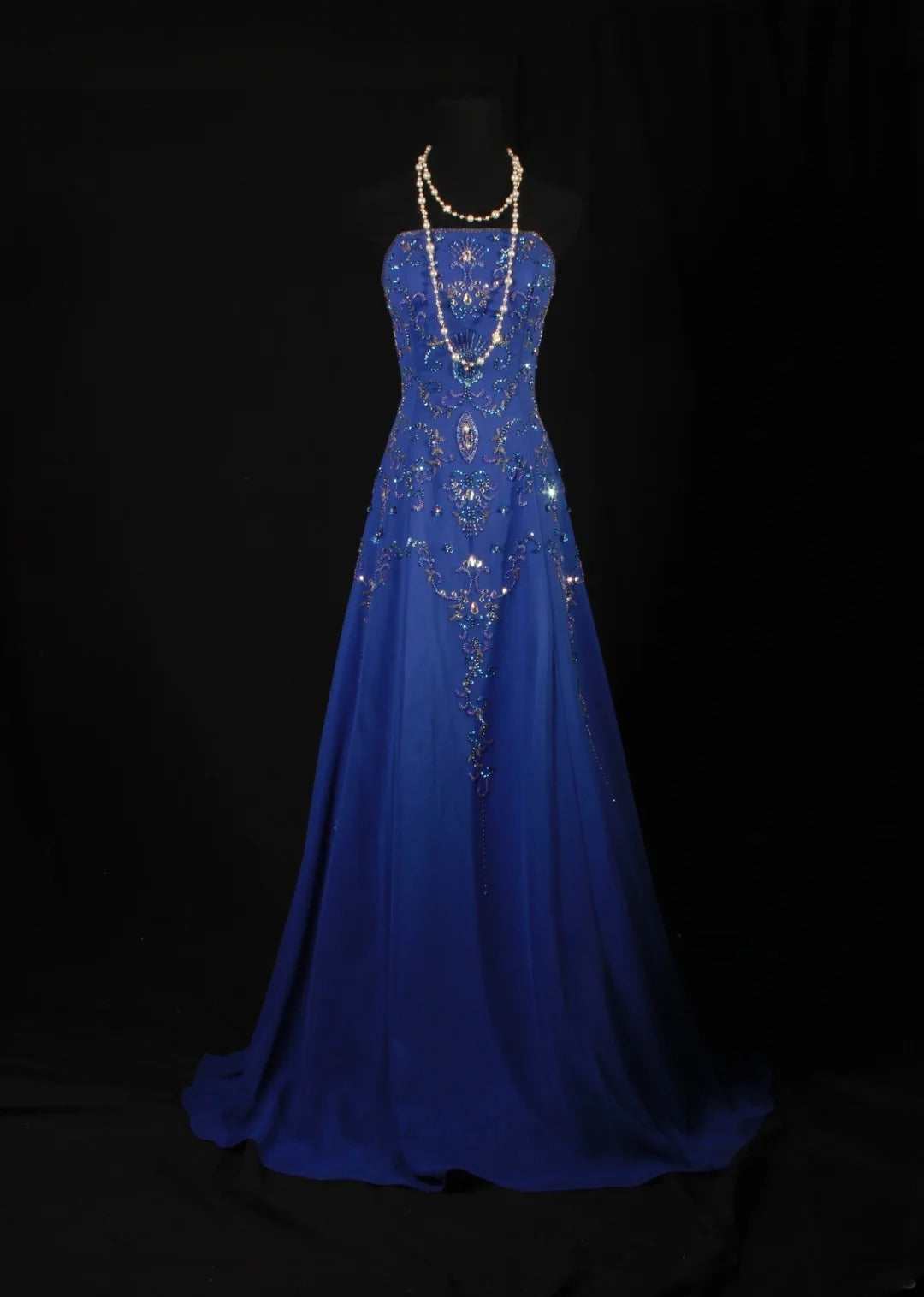 Retro 70s 1960s Formal A Line Strapless Royal Blue With Gem Beads Chiffon Sleeveless Long Prom Dresses Party Formal Gowns AS142