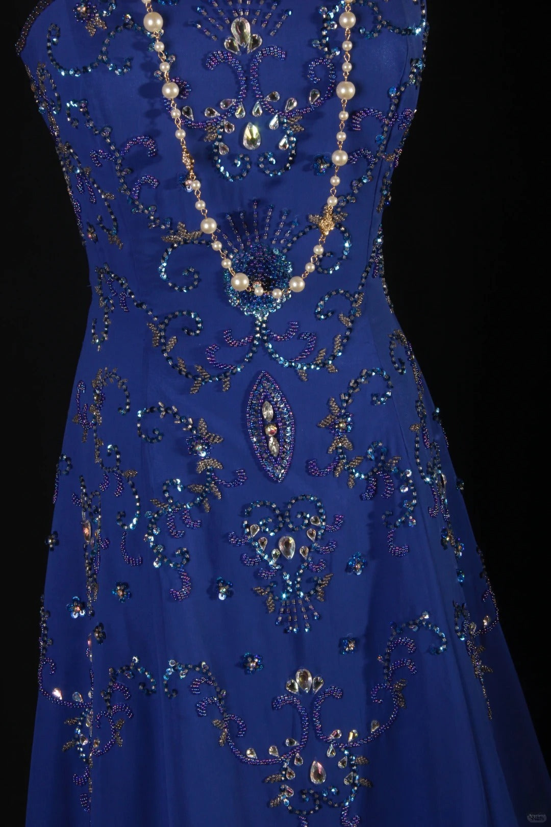 Retro 70s 1960s Formal A Line Strapless Royal Blue With Gem Beads Chiffon Sleeveless Long Prom Dresses Party Formal Gowns AS142