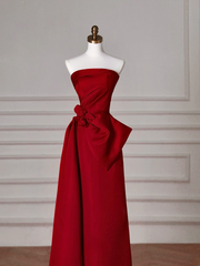 Simple A Line Strapless Red Satin Long Formal Prom Dresses Dance Night Outfits Evening Birthday Outfit AB2210