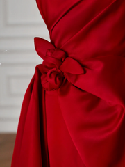Simple A Line Strapless Red Satin Long Formal Prom Dresses Dance Night Outfits Evening Birthday Outfit AB2210