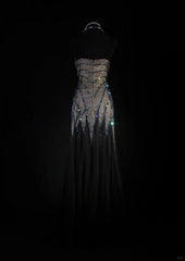 Retro Vintage 1960s Style Formal Mermaid Sweetheart Black Tulle With Beads Long Prom Dresses Party Formal Gowns AS145