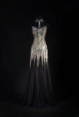 Retro Vintage 1960s Style Formal Mermaid Sweetheart Black Tulle With Beads Long Prom Dresses Party Formal Gowns AS145