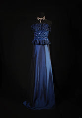 Retro 70s 1960s Formal A Line Strapless Navy Blue With Gem Beads Jacket Sleeveless Long Prom Dresses Party Formal Gowns AS146