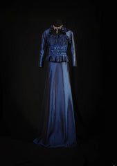 Retro 70s 1960s Formal A Line Strapless Navy Blue With Gem Beads Jacket Sleeveless Long Prom Dresses Party Formal Gowns AS146