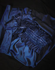 Retro 70s 1960s Formal A Line Strapless Navy Blue With Gem Beads Jacket Sleeveless Long Prom Dresses Party Formal Gowns AS146