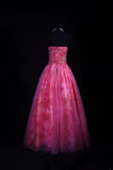 Vintage Ball Gowns Prom Dress Aesthetic Strapless Hot Pink 1950s Style Impress Long Prom Dresses Party Formal Gowns AS158