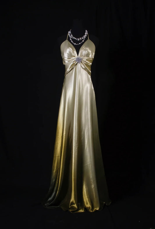 Simple Prom Dresses Aesthetic A line Halter Silk Satin With Beads Inspo Impress Long Party Semi Formal Gown For Senior Teens High Schools AS181