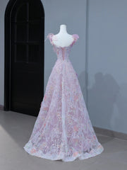 Cute Prom Dresses Aesthetic A Line Spaghetti Straps Pink Floral Inspiration Style Impress Corset Fitted Long Party Formal Gown AS393