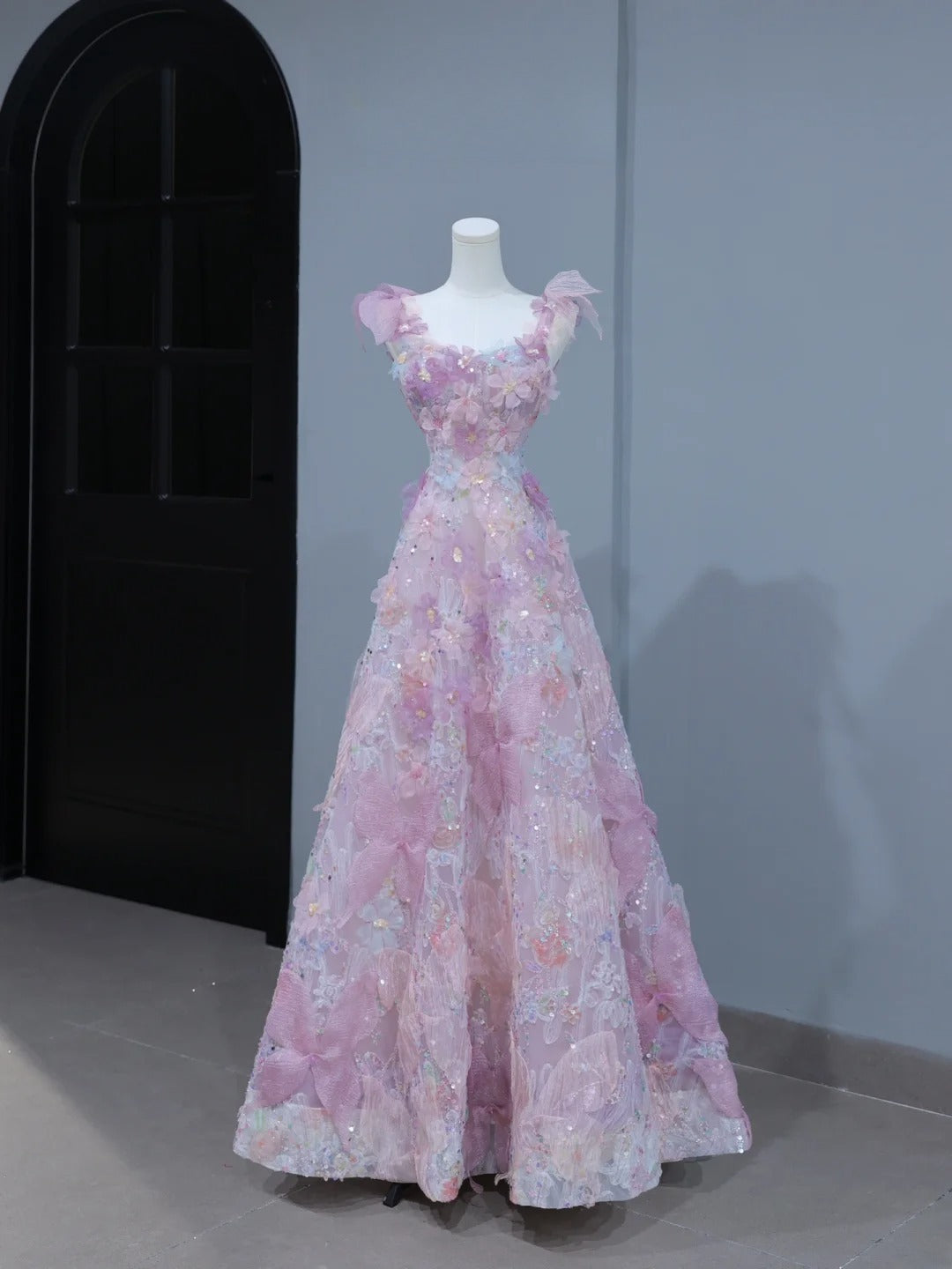 Cute Prom Dresses Aesthetic A Line Spaghetti Straps Pink Floral Inspiration Style Impress Corset Fitted Long Party Formal Gown AS393