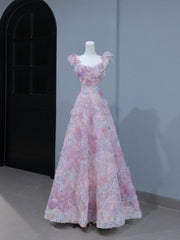Cute Prom Dresses Aesthetic A Line Spaghetti Straps Pink Floral Inspiration Style Impress Corset Fitted Long Party Formal Gown AS393