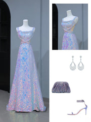 Cute Prom Dresses Aesthetic A Line Square Neck Sequin Long Inspiration Style Impress Corset Fitted Long Party Formal Gown AS400