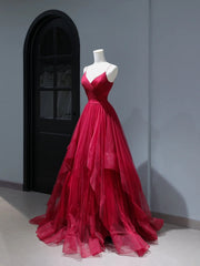 Modest Prom Dresses Aesthetic A Line Spaghetti Straps Burgundy Tulle Inspiration Impress With Pleated Long Party Formal Gown For Teenagers High Schools AS403
