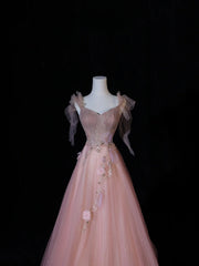 Modest Prom Dresses Aesthetic A Line Spaghetti Straps Pink Tulle Inspiration Impress Long Party Formal Gown For Teenagers High Schools AS408