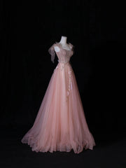 Modest Prom Dresses Aesthetic A Line Spaghetti Straps Pink Tulle Inspiration Impress Long Party Formal Gown For Teenagers High Schools AS408