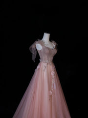 Modest Prom Dresses Aesthetic A Line Spaghetti Straps Pink Tulle Inspiration Impress Long Party Formal Gown For Teenagers High Schools AS408