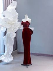 Chic Sheath Sweetheart Burgundy Velvet Long Prom Formal Fancy Evening Dresses Dinner Outfits Classy Party Gowns AS433