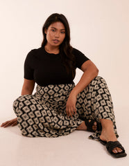 Curve Shirred Wide Leg Aztec Trousers
