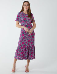 Crew Neck Midi Angel Sleeve Tie Open Back Dress