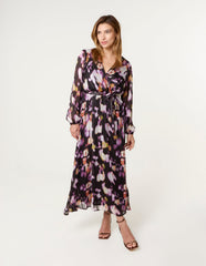 Metallic Watercolour Wrap Maxi Dress
