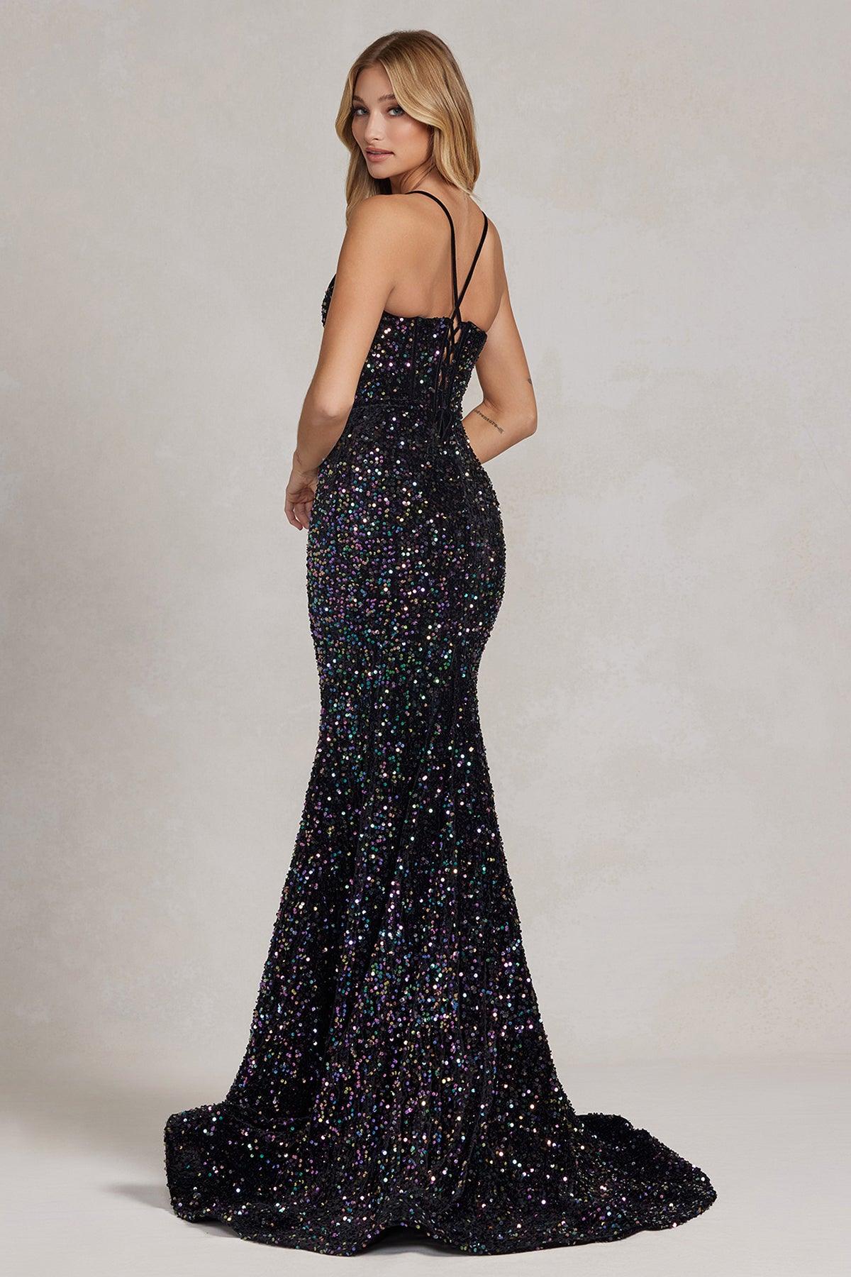 Nox Anabel C1109 Long Spaghetti Strap Fitted Prom Dress