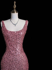 Modest Sheath Strapless Pink Sequins Long Formal Prom Evening Dress Dinner Outfits Party Gowns For Teens Girls AB2111