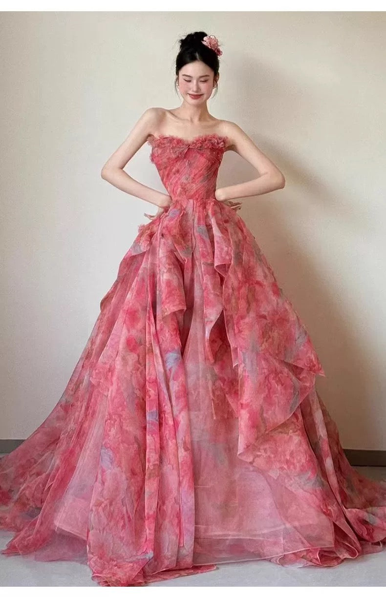 Classy Ball Gown Sweetheart Rose Pink Long Party Gowns Prom Dresses N2028