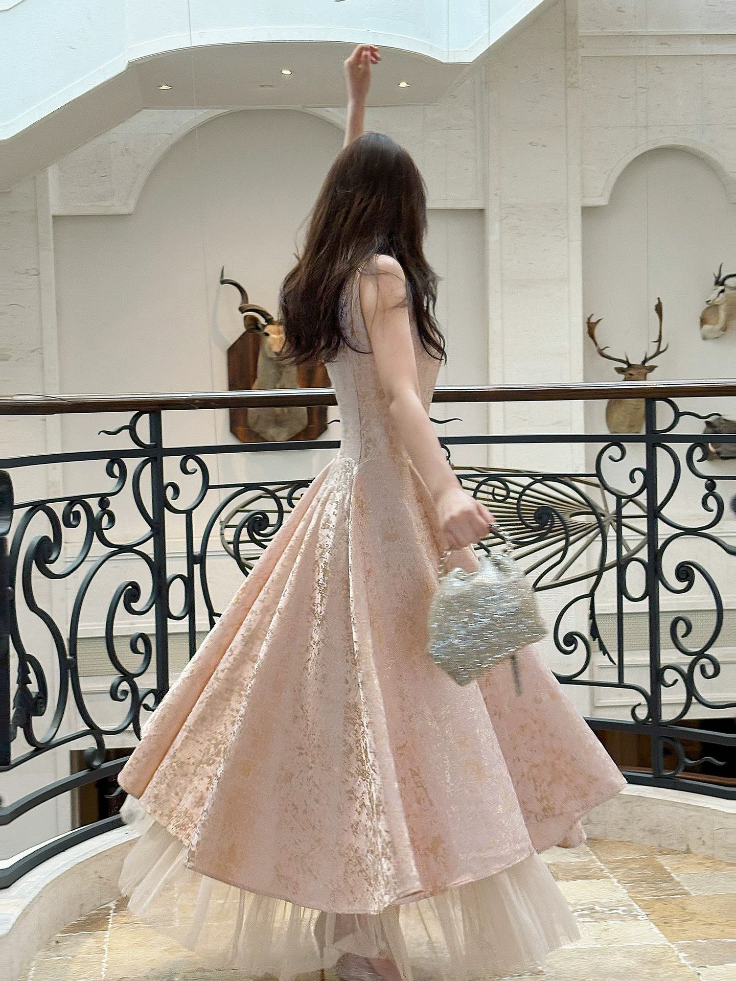 Simple A Line Scoop Neck Pink Satin Ankle Length Long Party Gowns Prom Dresses N2048