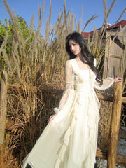 Classy A Line Square Neck White With Long Sleeves For Women Girls Teens Prom Dresses N2189