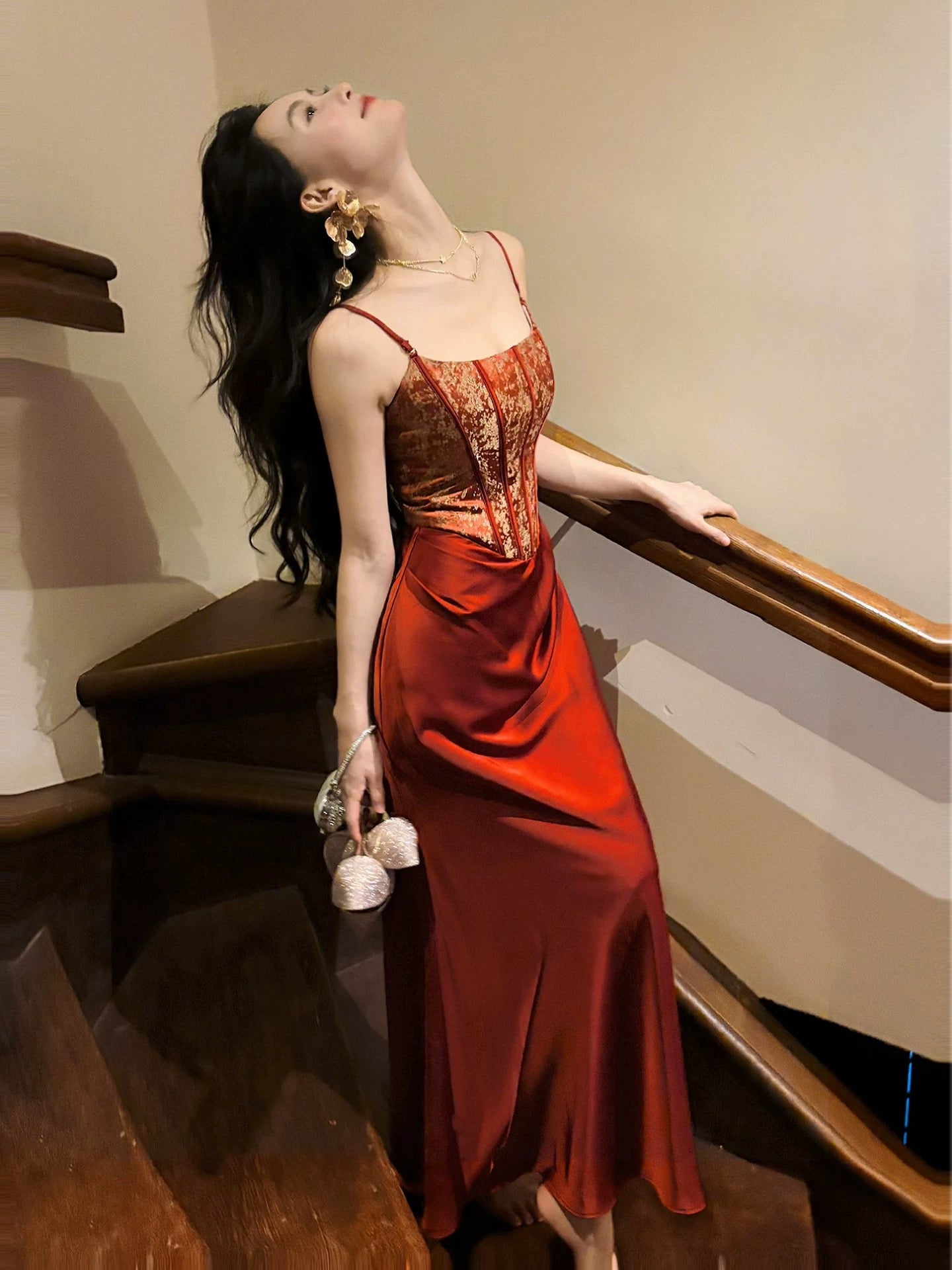 Classy Mermaid Spaghetti Strap Red Satin Long For Women Girls Teens Prom Dresses N2213