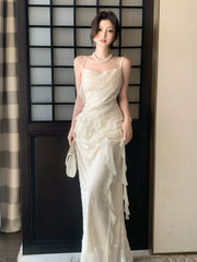 Simple Mermaid Spaghetti Strap White Sequin Summer Formal For Women Girls Teens Prom Dresses N2226