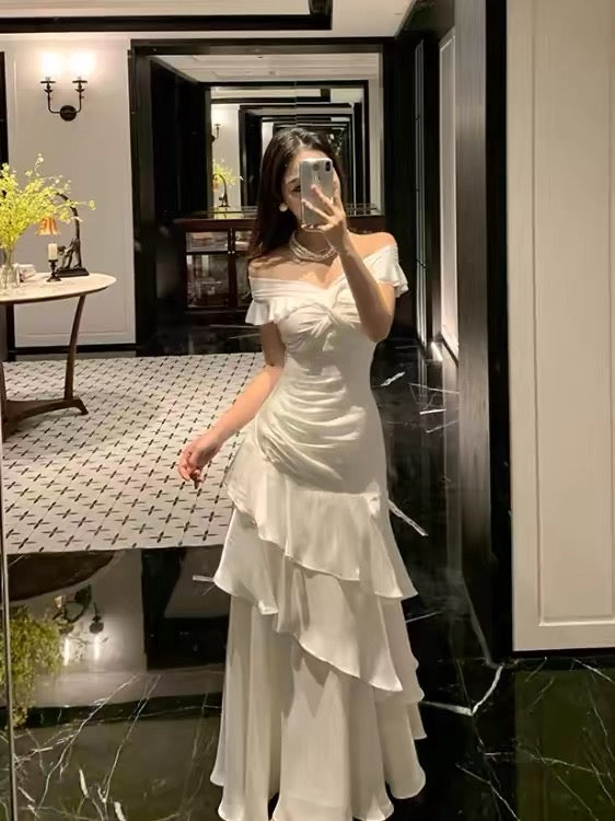 Elegant Mermaid Off The Shoulder Black With Short Sleeves Prom Dresses Long Evening Outfits N3145