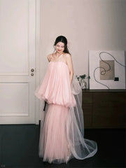 Simple Prom Dresses A Line Sweetheart Pink Tulle Sleeveless Women Formal Dress N3179
