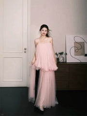 Simple Prom Dresses A Line Sweetheart Pink Tulle Sleeveless Women Formal Dress N3179
