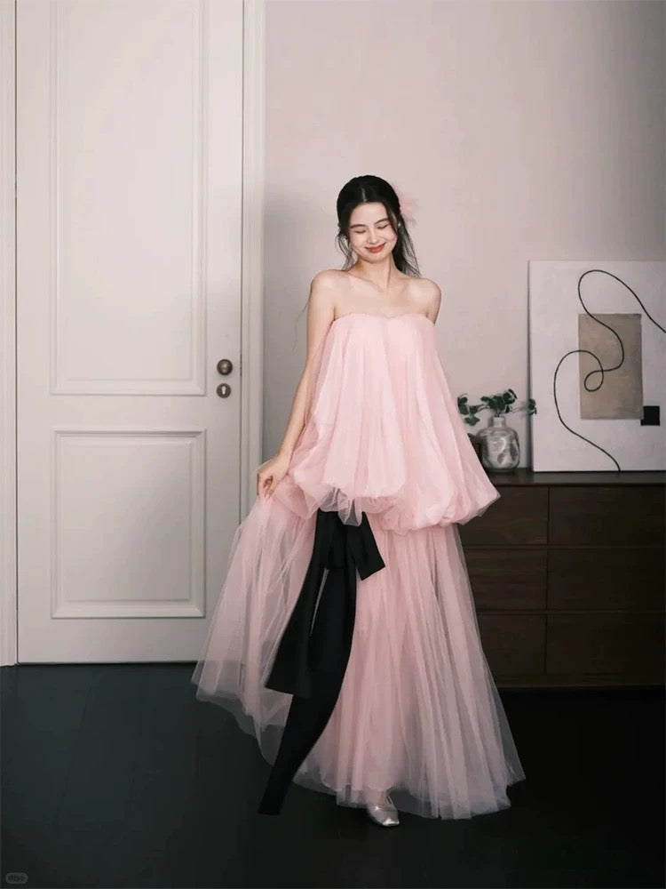 Simple Prom Dresses A Line Sweetheart Pink Tulle Sleeveless Women Formal Dress N3179