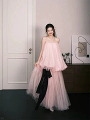 Simple Prom Dresses A Line Sweetheart Pink Tulle Sleeveless Women Formal Dress N3179