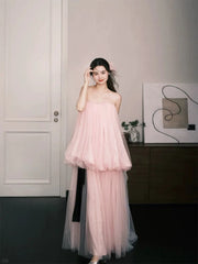 Simple Prom Dresses A Line Sweetheart Pink Tulle Sleeveless Women Formal Dress N3179