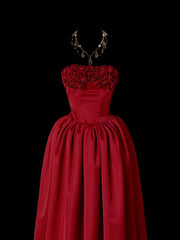 Cute Prom Dresses Ball Gown Strapless Burgundy With 3D Flowers Long Formal Evening Dress N3929