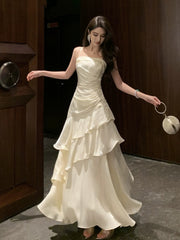 Elegant Prom Dresses Mermaid Spaghetti Strap White With Pleated Formal Evening Dress N3976