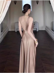 Sexy Prom Dresses Mermaid One Shoulder Champagne Satin With Pleated Formal Evening Dress N3980