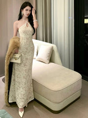 Pretty Prom Dresses Mermaid White Lace Evening Gown Formal Semi Long Formal Dress N3990