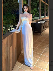 Simple Prom Dresses Sheath Strapless White Satin With Scarf Evening Gown Formal Long Formal Dress N3996