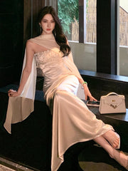 Simple Prom Dresses Sheath Strapless White Satin With Scarf Evening Gown Formal Long Formal Dress N3996