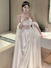 Simple Prom Dresses A Line Off The Shoulder Ivory Evening Gown Formal With Long Sleeves Formal Dress N4001