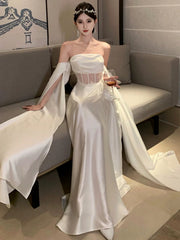Simple Prom Dresses A Line Off The Shoulder Ivory Evening Gown Formal With Long Sleeves Formal Dress N4001