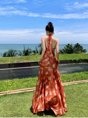 Simple Prom Dresses Mermaid Halter Orange Chiffon Evening Gown Formal Formal Dress N4009