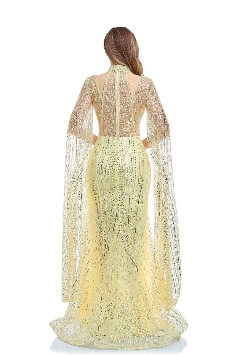 High Couture NR2260 Long Sleeve Formal Cape Dress